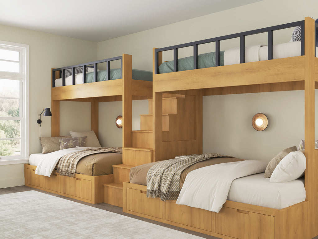 Prescott Double Twin XL Over Queen Bunk Bed Set With Stairs & Storage Drawers