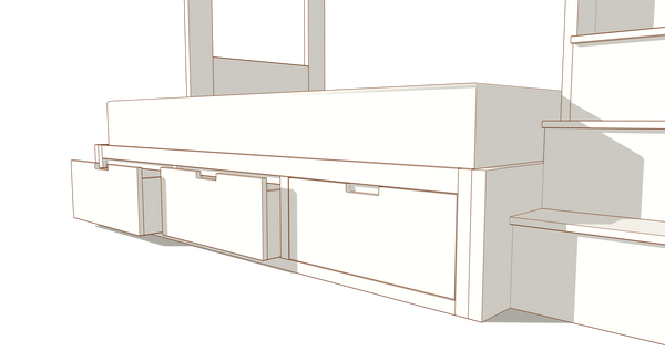 Solid Wood 3-Drawer Storage - Matching Finish