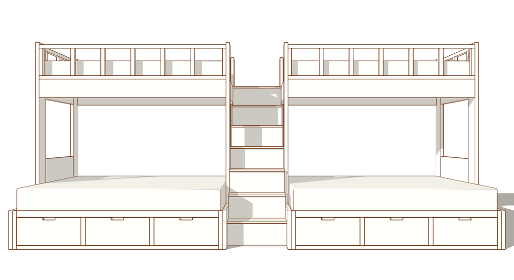 Prescott Double Twin XL Over Queen Bunk Bed Set With Stairs & Storage Drawers