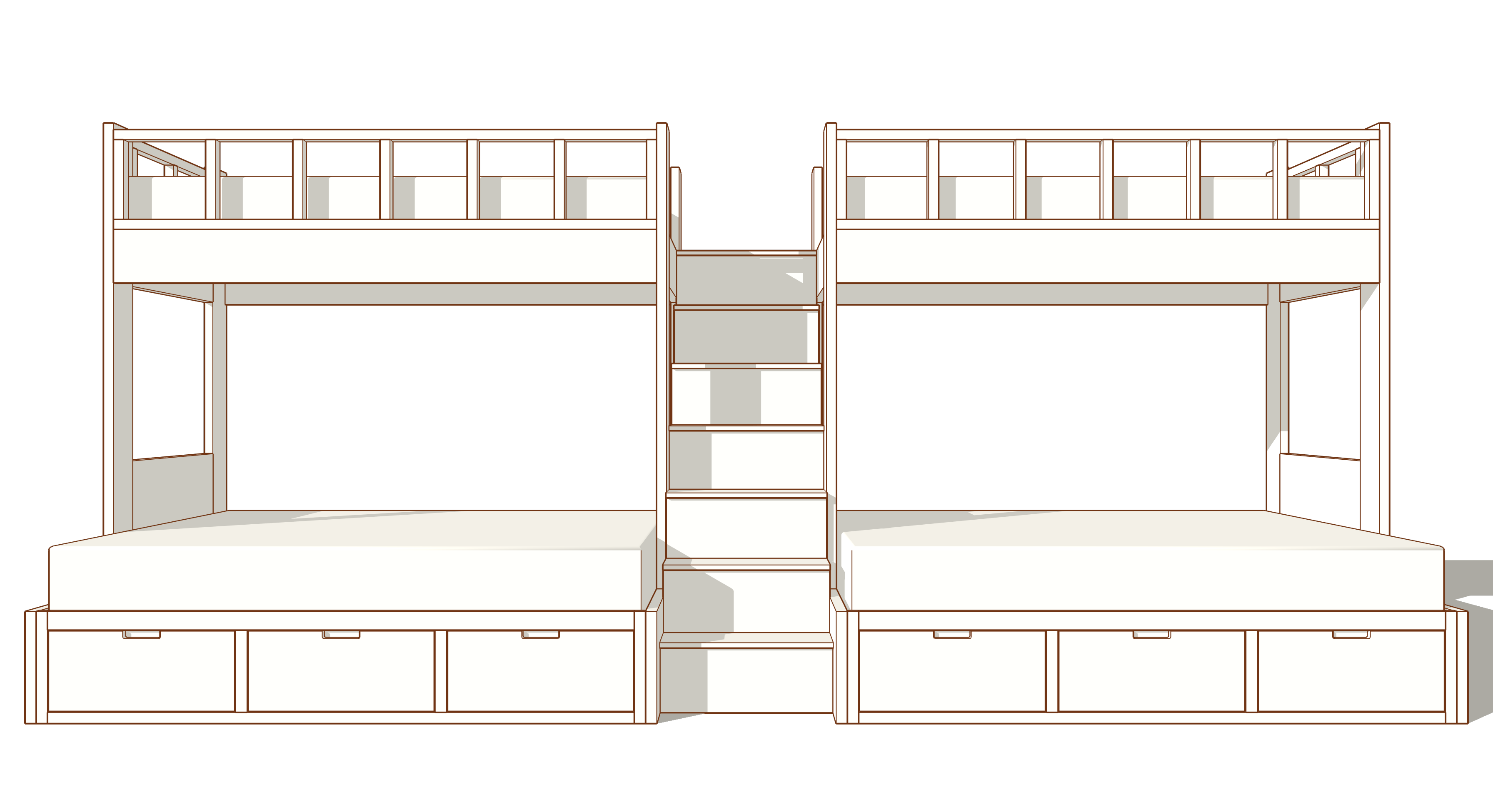 Prescott Double Twin XL Over Queen Bunk Bed Set With Stairs & Storage Drawers
