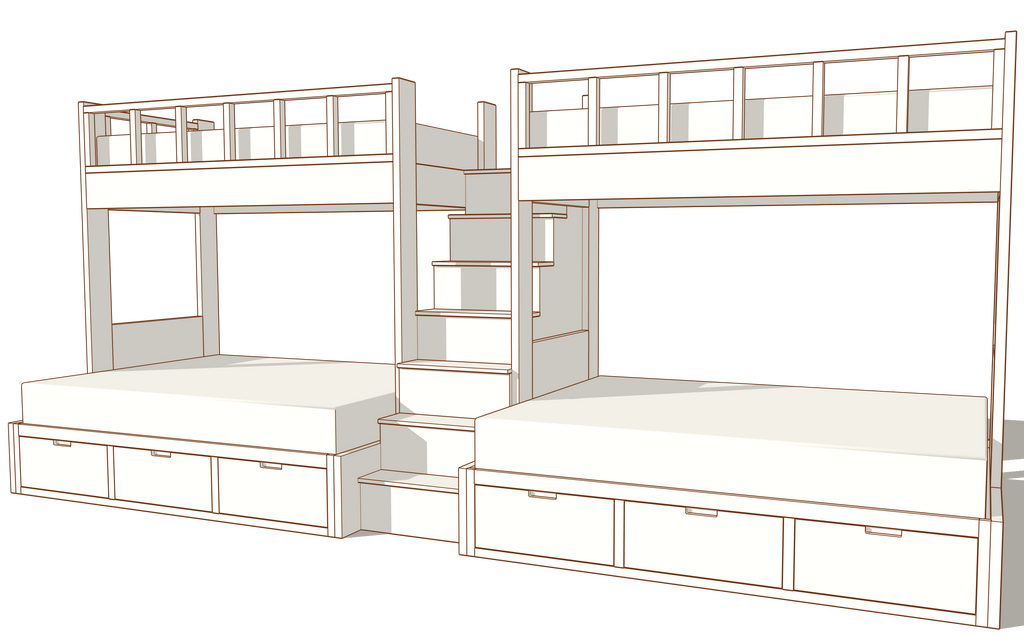Prescott Double Twin XL Over Queen Bunk Bed Set With Stairs & Storage Drawers