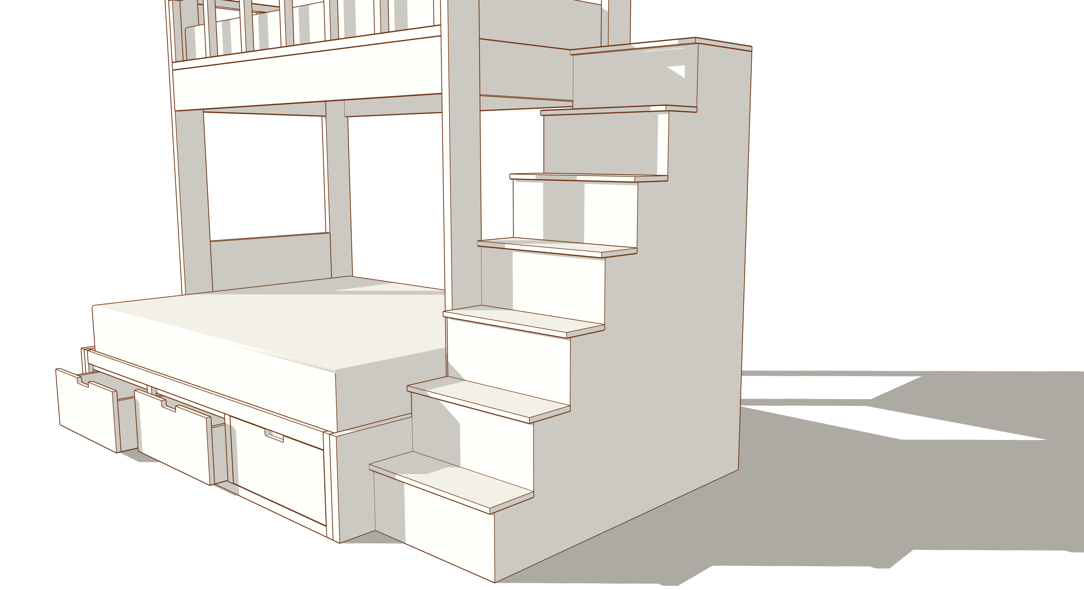 Solid Wood Bunk Bed Stair Case - Matching Finish