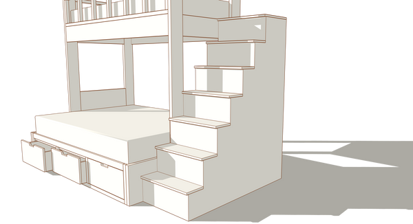 Solid Wood Bunk Bed Stair Case - Matching Finish